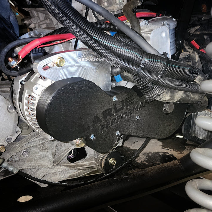 Can-Am X3 Maverick alternator kit LaRue Performance. Fix low voltage issues. Power all off-road UTV SXS accessories; lights, light bars, sound stereo systems, electronics etc. rated at 195 amps puts out 150 amps at idle. Made in the USA. Reliable connection. Bolt on billet kit. stator battery