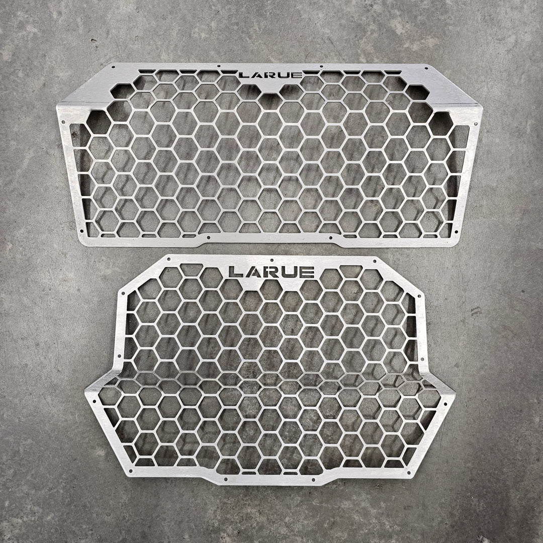 Two metallic honeycomb panels with 'LARUE' branding for Pro R turbo kit