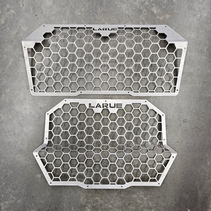 Two metallic honeycomb panels with 'LARUE' branding for Pro R turbo kit