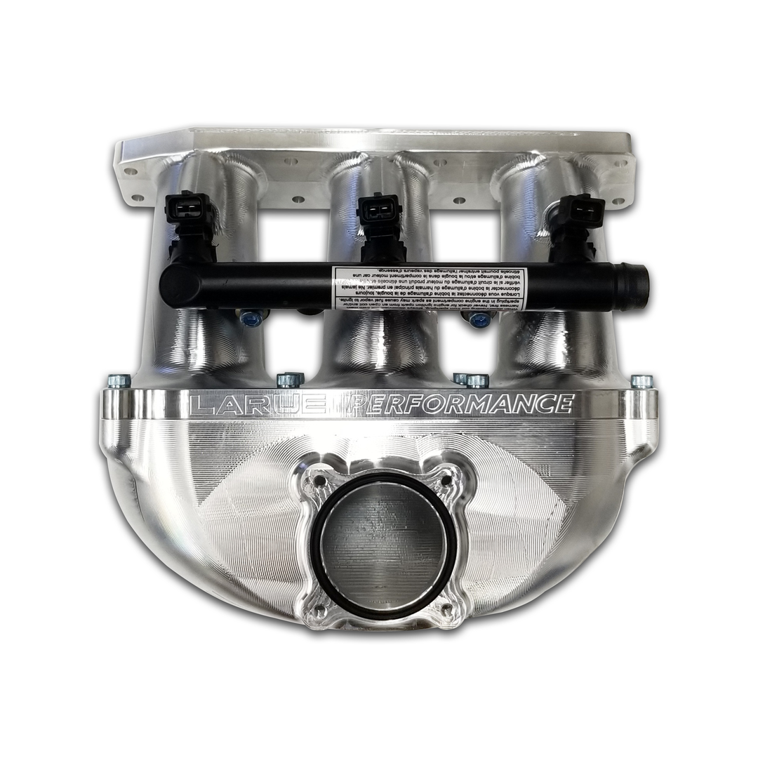 Gain more power and strength with our Can-Am X3 billet intake plenums. These bolt on plenums are reliable and will hold up to high boost applications. They provide an even balance of flow to each cylinder. LaRue Performance's aftermarket intake plenums use 3 or 6 injectors which is needed for high HP race gas, E85, or Methanol. Pressure tested to 100 PSIa.
