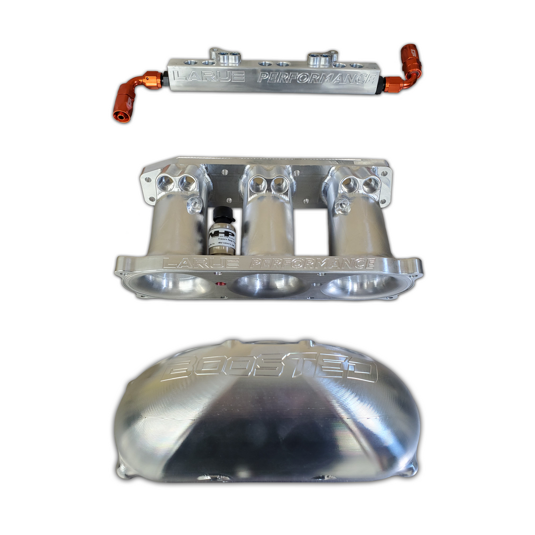Gain more power and strength with our Can-Am X3 billet intake plenums. These bolt on plenums are reliable and will hold up to high boost applications. They provide an even balance of flow to each cylinder. LaRue Performance's aftermarket intake plenums use 3 or 6 injectors which is needed for high HP race gas, E85, or Methanol. Pressure tested to 100 PSIa.