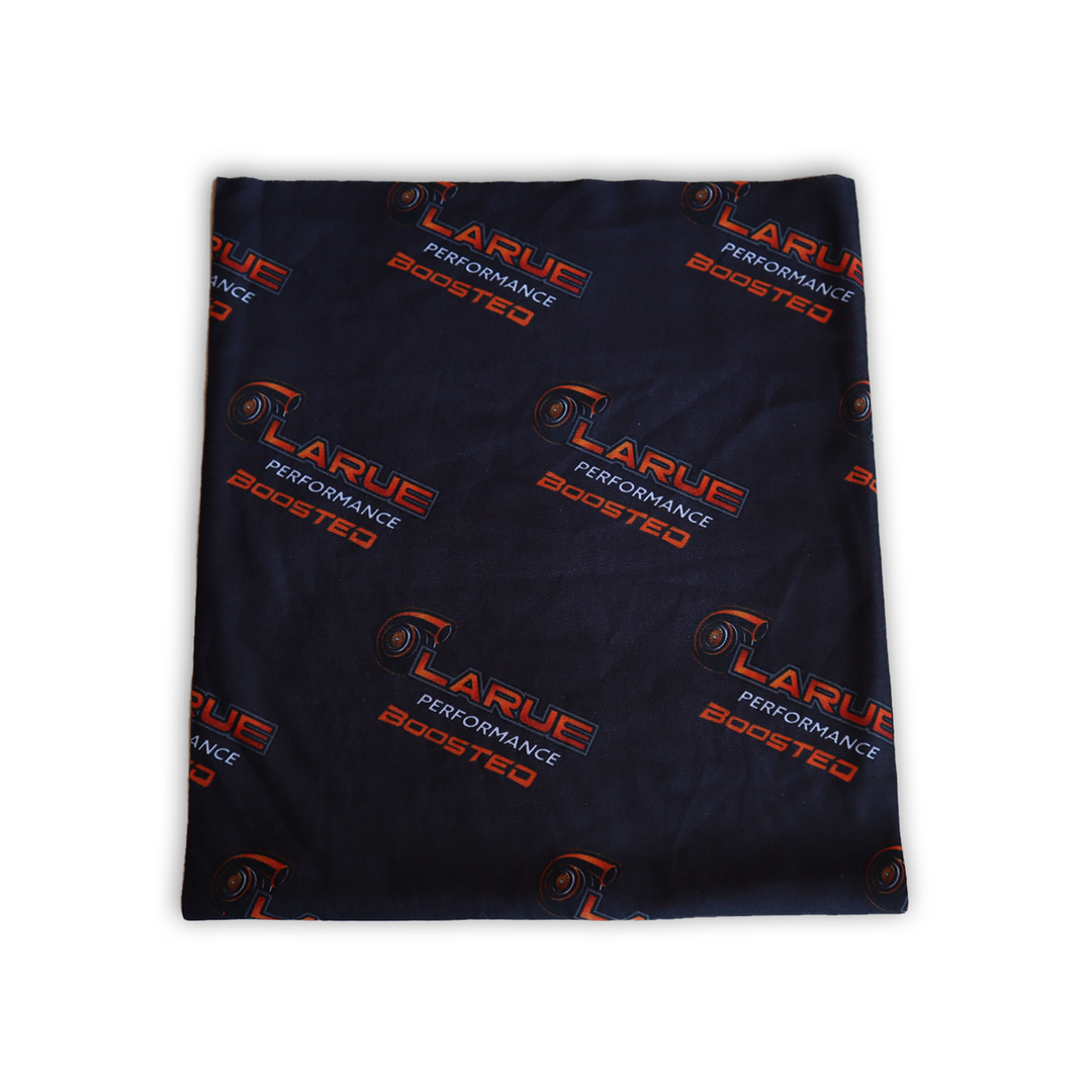 This neck gaiter is light weight and breathable. Made out of soft stretchy material.  Washable and Reusable  20" Long X 9" Wide. LaRue Performance Logo and Boosted written on gaiter.