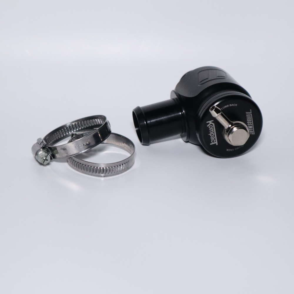 LaRue Performance 25mm BOV Full recirculating Turbosmart BOV system that recirculates all excess pressure back into the intake system. Replace your factory BOV with higher performance! These bolt-on replacements offer a smart choice in OEM fitment and value. Kompact blow-off valves are built tough from black anodized aluminum, providing superior flow and greater structural integrity under boost. Swap out your factory plastic units for reliability, quality, and value with these blow-off valves.