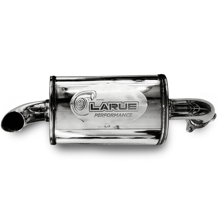 LaRue Performance Bolt on muffler no modifications needed Made for Polaris RZR Turbo S, XP Turbo, & XP Pro All stainless steel Adds 5-7 HP to a stock level RZR Designed & Fabricated in-house Made in the USA
