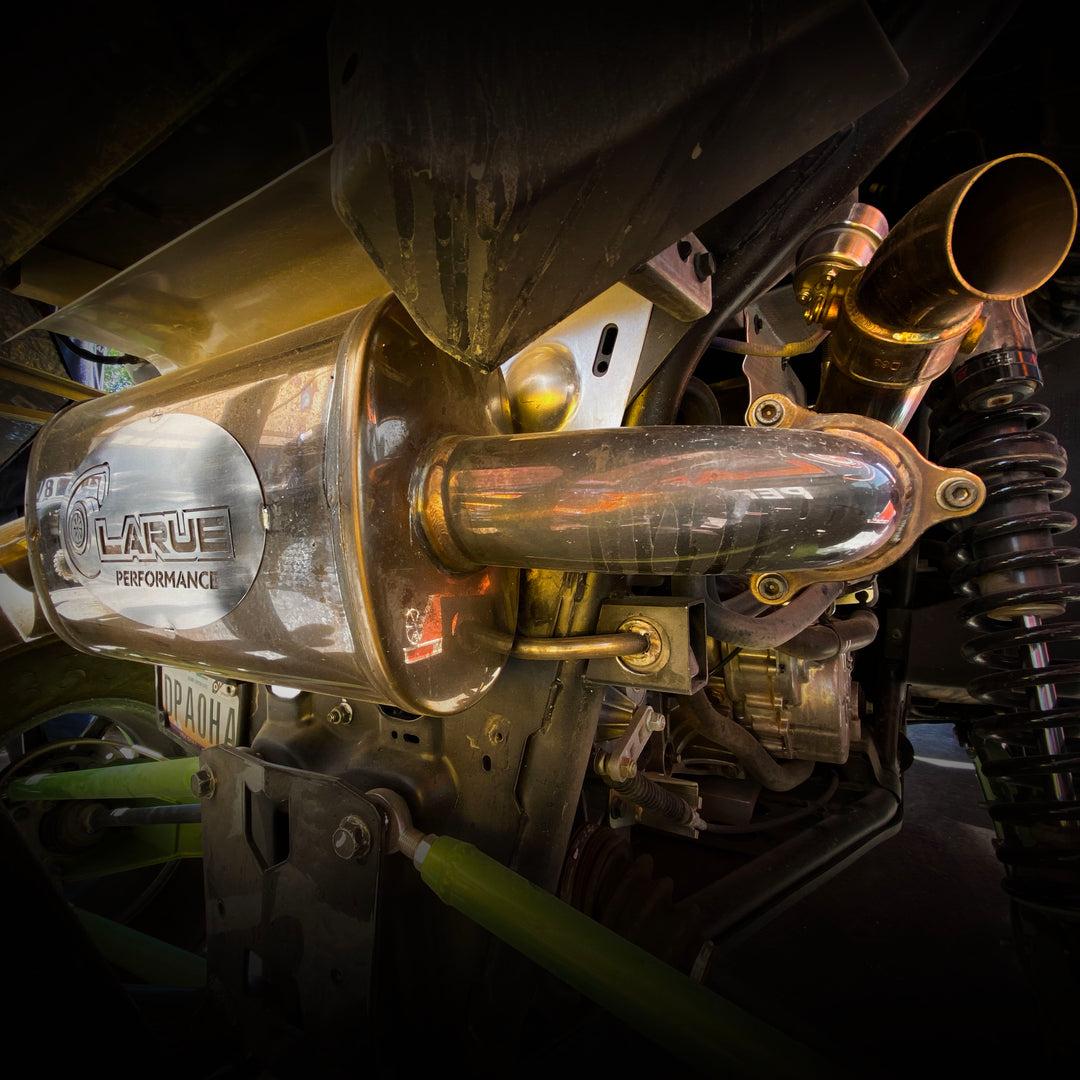 LaRue Performance Polaris RZR XP PRO Full Exhaust System Bolt on system no modifications needed All stainless steel Adds 5-7 HP to a stock level RZR With the cut-out mid pipe, you have an option to open it to a straight pipe/ drag pipe Designed & Fabricated in-house Made in the USA