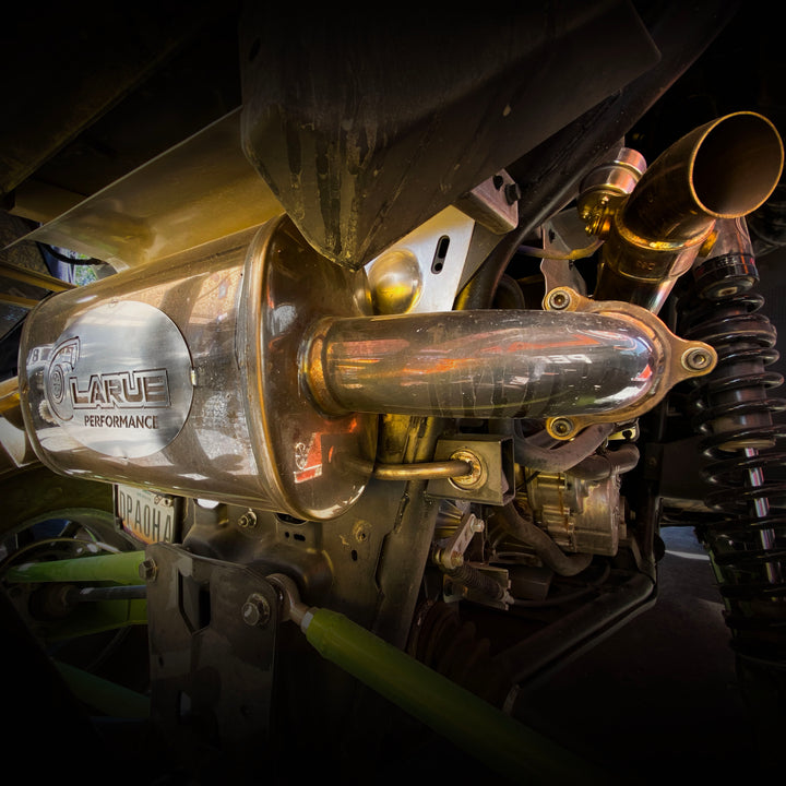 LaRue Performance Polaris RZR XP PRO Full Exhaust System Bolt on system no modifications needed All stainless steel Adds 5-7 HP to a stock level RZR With the cut-out mid pipe, you have an option to open it to a straight pipe/ drag pipe Designed & Fabricated in-house Made in the USA