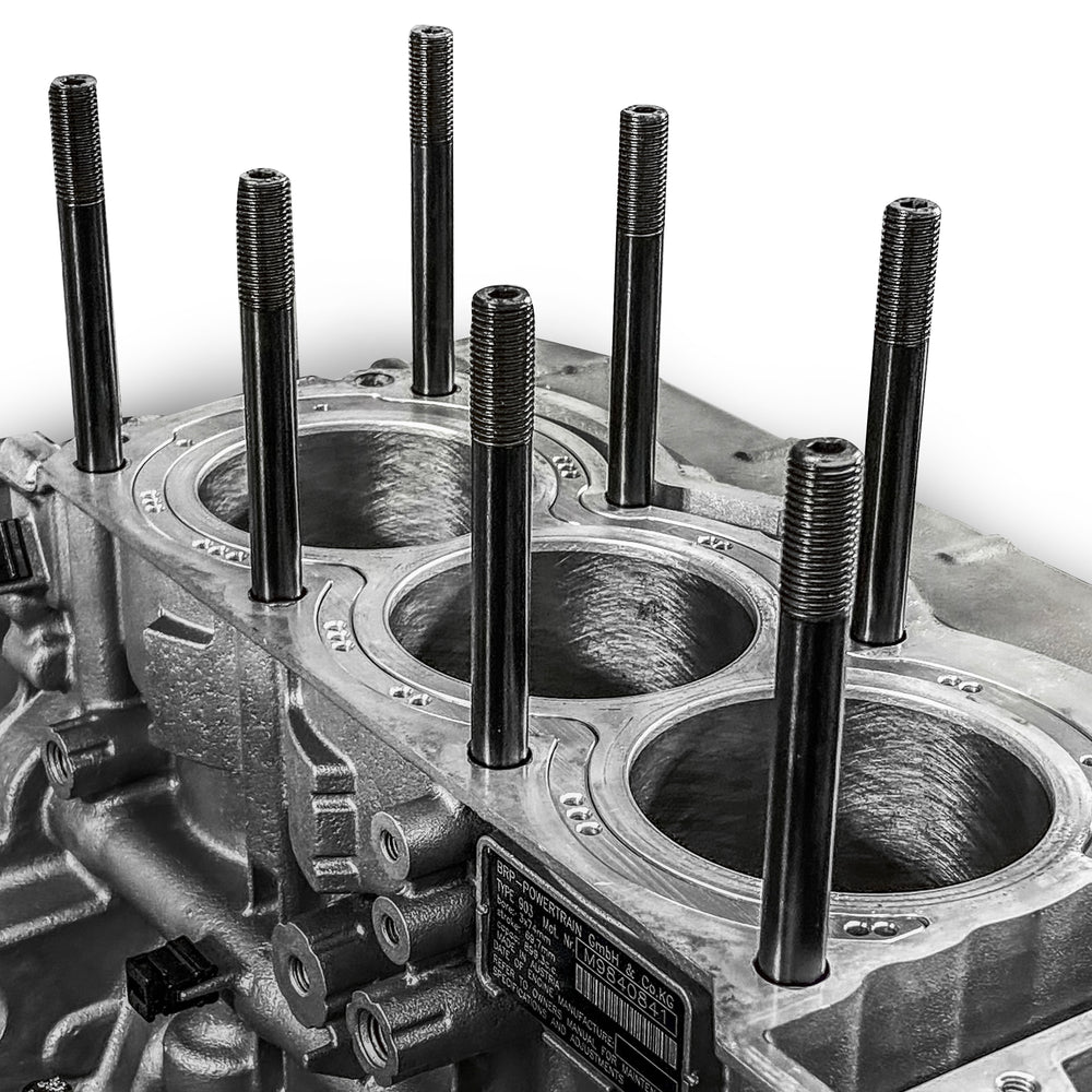 LaRue Performance Can-Am X3 2018 to 2021 aftermarket closed deck cylinder and bigger stud machine work. With increased boost and HP you increase the cylinder pressure. The factory block is a open deck and has no support at the top of the cylinder. Therefore it can expand and move around under the head gasket with no support, resulting in a blown head gasket. With increased boost and HP you increase the cylinder pressure.